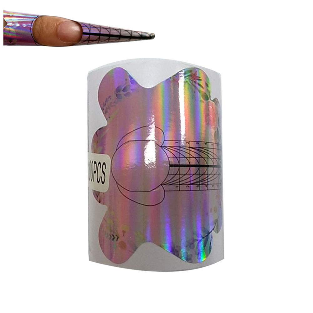 100PCS Nail Form Laser Pink Acrylic Nail Extension Sticker, Poly Gel Nail Forms Sticker,Nail Extension Forms,Self-Adhesive Nail Tips Guide Stencil Manicure Tool