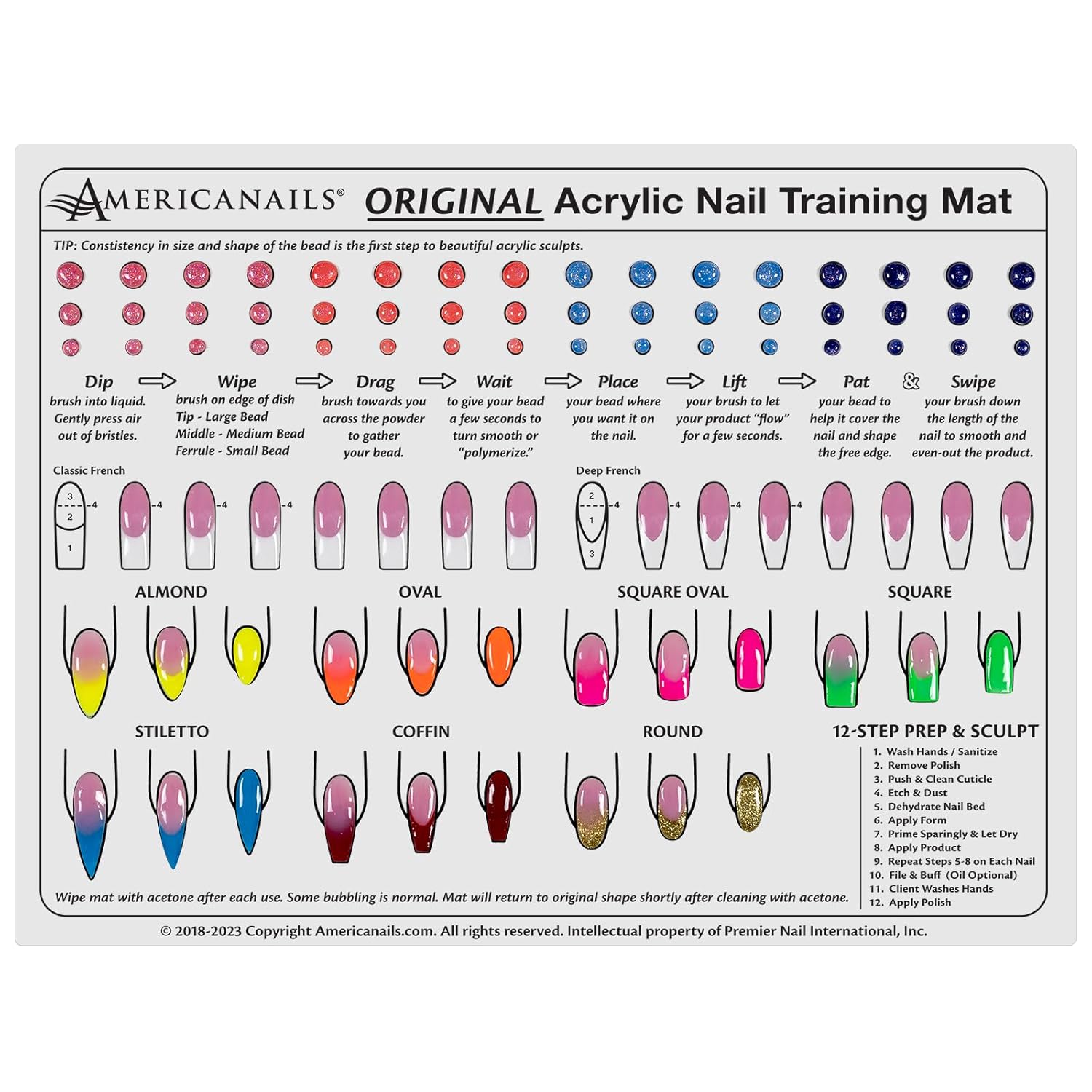 Americanails Acrylic Nail Training Mat – Silicone Trainer Sheet for Application Practice, Flexible Roll Up Pad Template for Acrylic Fingernails, Learn How to Apply Acrylic Nails